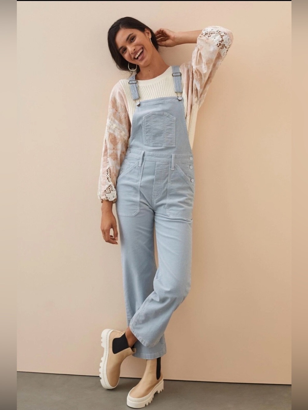 MOTHER Denim "The Patch Rambler" Stone Blue Corduroy
Overalls SZ M